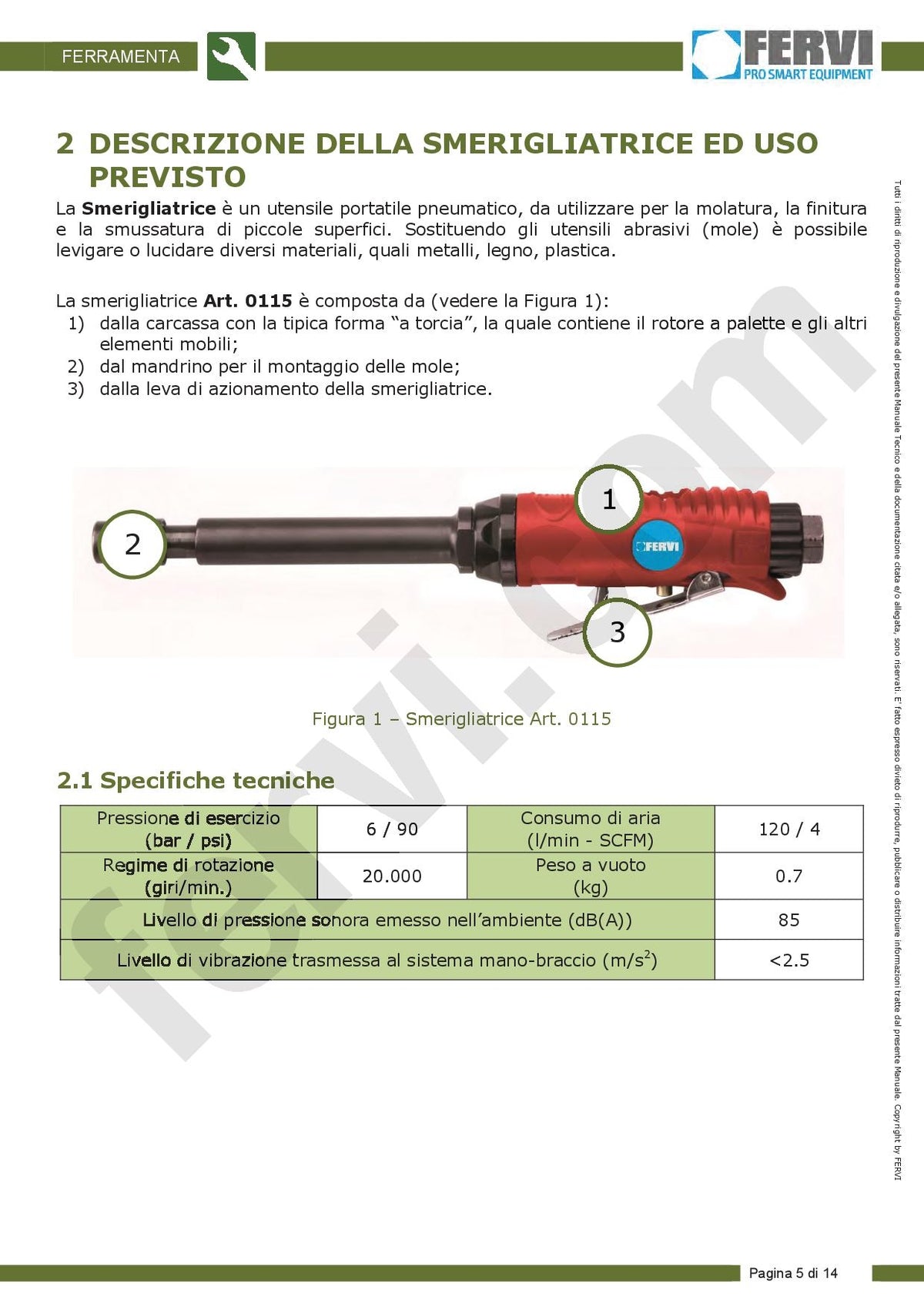 Fervi 0115 - Smerigliatrice pneumatica assiale