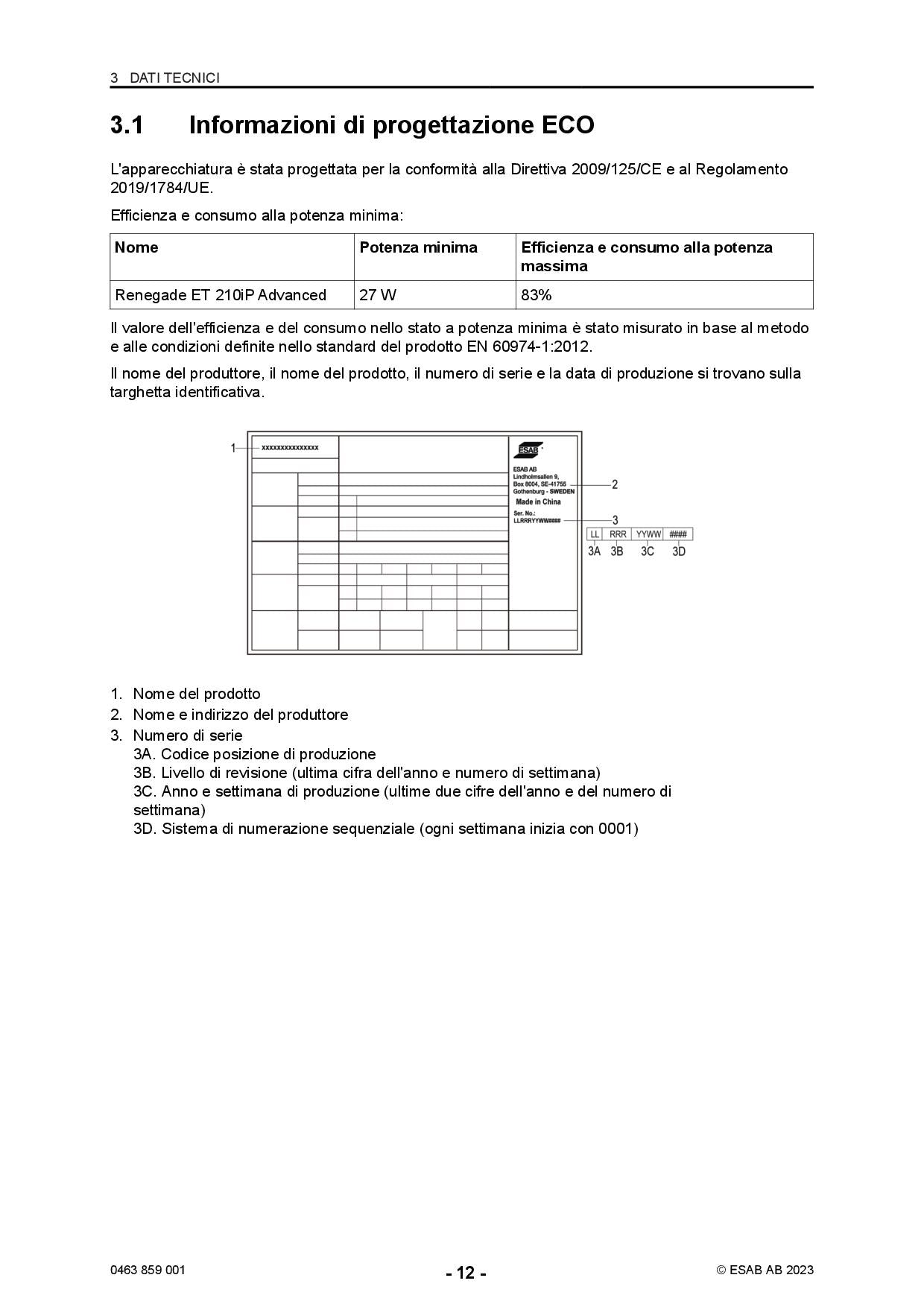 Esab 0447750890 Renegade ET 210iP Advanced MMA / TIG 230V
