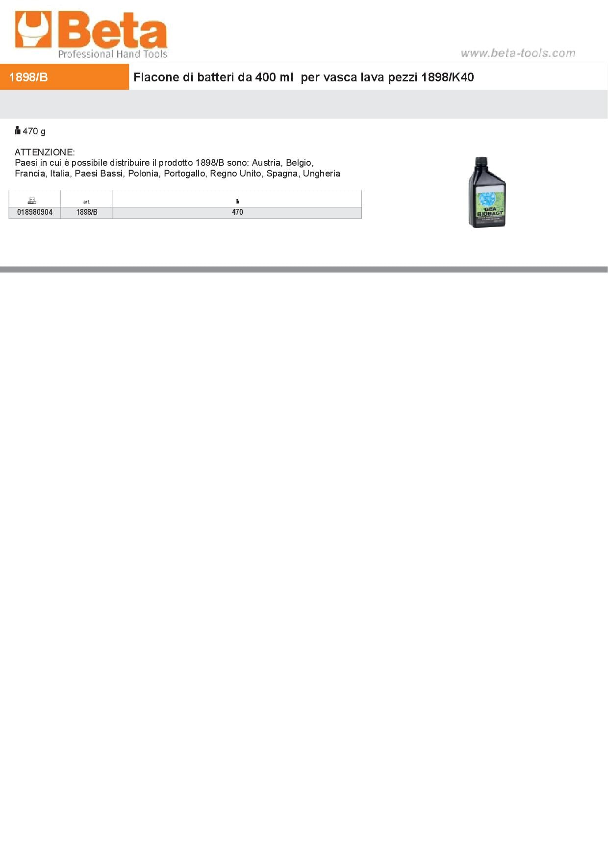 Beta 1898/B LACONI BATTERI 300ML PER Beta 1898/K40