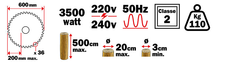 Ribiland PRSC600/200 - Sega circolare tagliatronchi 600 mm