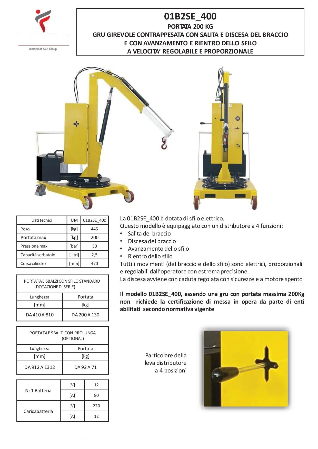 AXA 01B2SE_400 - Gru girevole a sbalzo con sfilo elettrico - portata 200kg                                                        