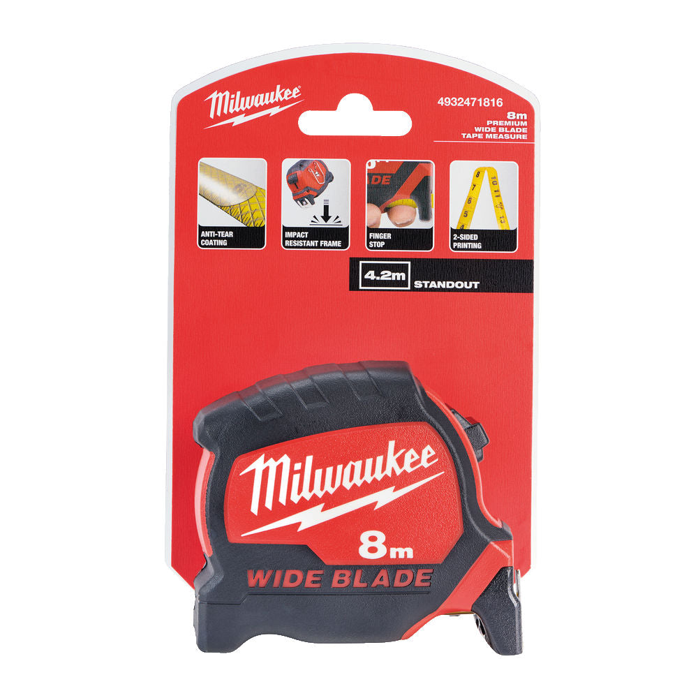 Milwaukee 4932471816 - Flessometro metro Wideblade a nastro largo 33 mm - Lunghezza 8 metri 