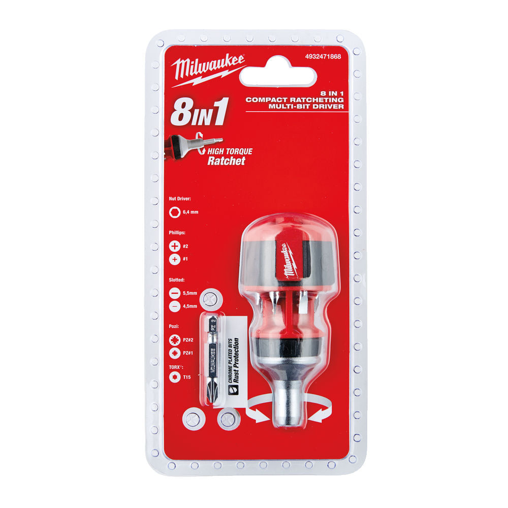 Milwaukee 4932471868 - Giravite compatto 8 in 1 con portainserti