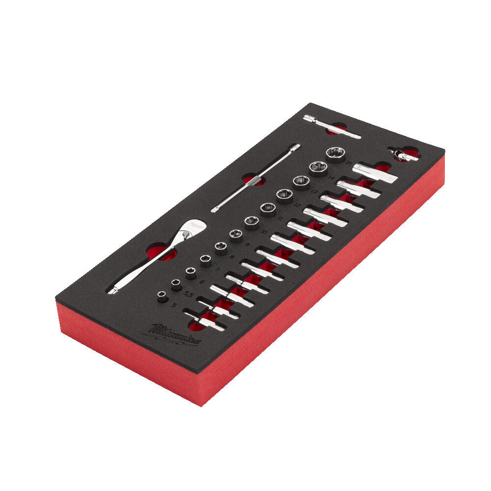 Milwaukee 4932479824 - Set cricchetto e bussole da 1/4" in termoformato morbido 