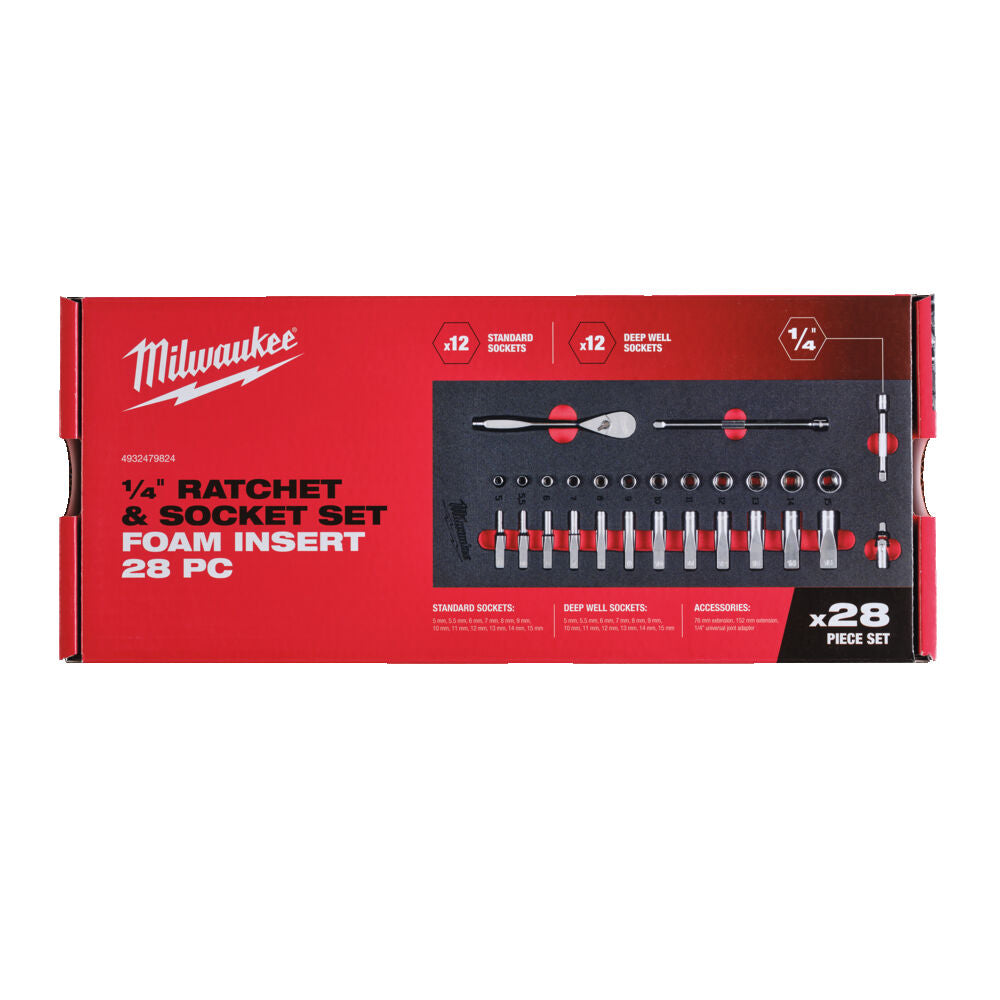 Milwaukee 4932479824 - Set cricchetto e bussole da 1/4" in termoformato morbido 