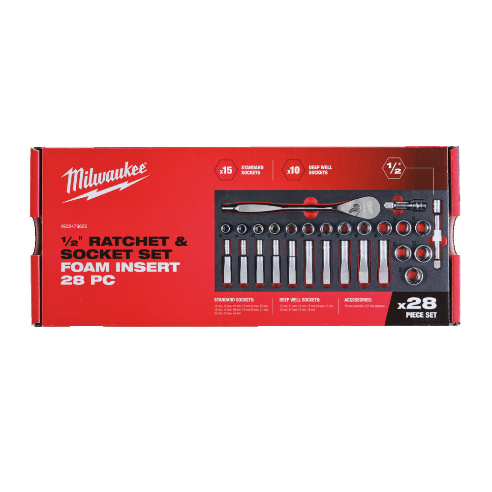 Milwaukee 4932479826 - Set cricchetto e bussola da 1/2" in termoformato morbido 