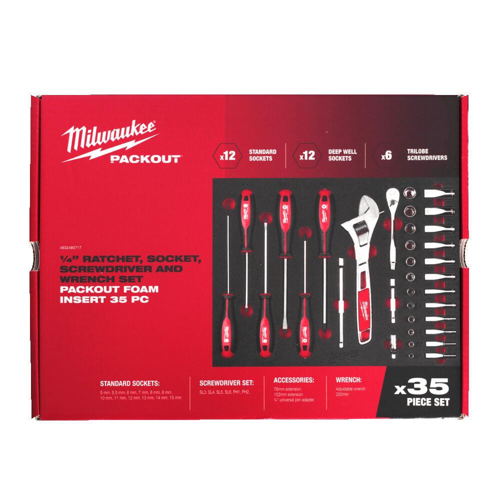 Milwaukee 4932480717 - Set di cricchetti e bussole da 1/4" - 35 pezzi