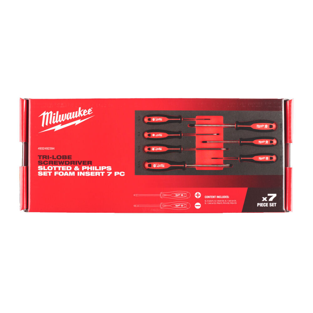 Milwaukee 4932492394 - Set di giraviti a taglio e phillips in termoformato morbido - 7 pezzi 