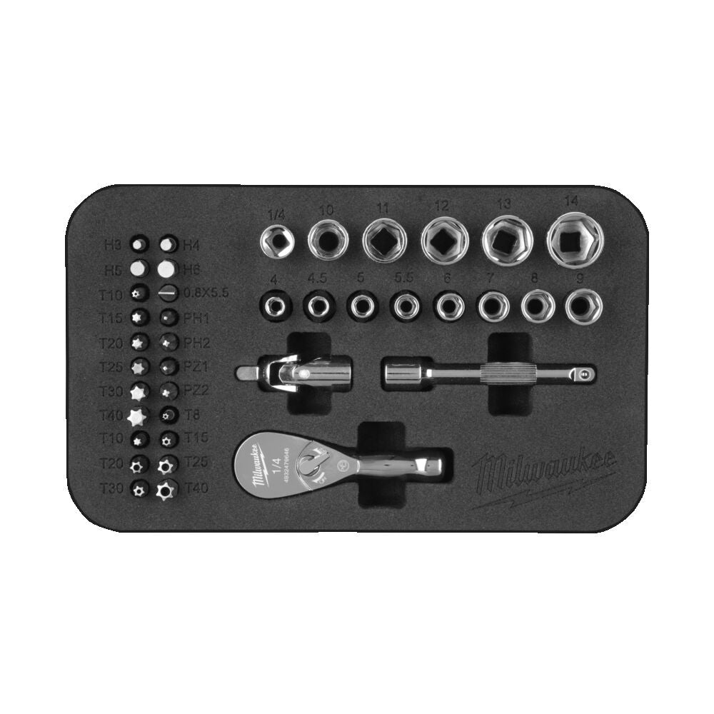 Milwauke 4932492672 - Set di inserti, cricchetto compatto e bussole da 1/4" - 39 pezzi