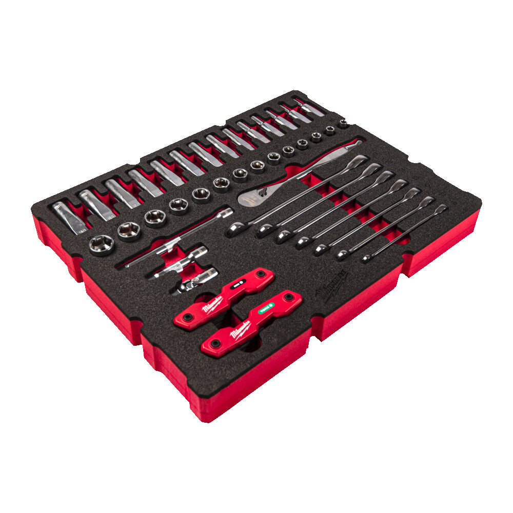 Milwaukee 4932493640 - Set cricchetto e bussole da 3/8" in termoformato Packout - 55 pezzi