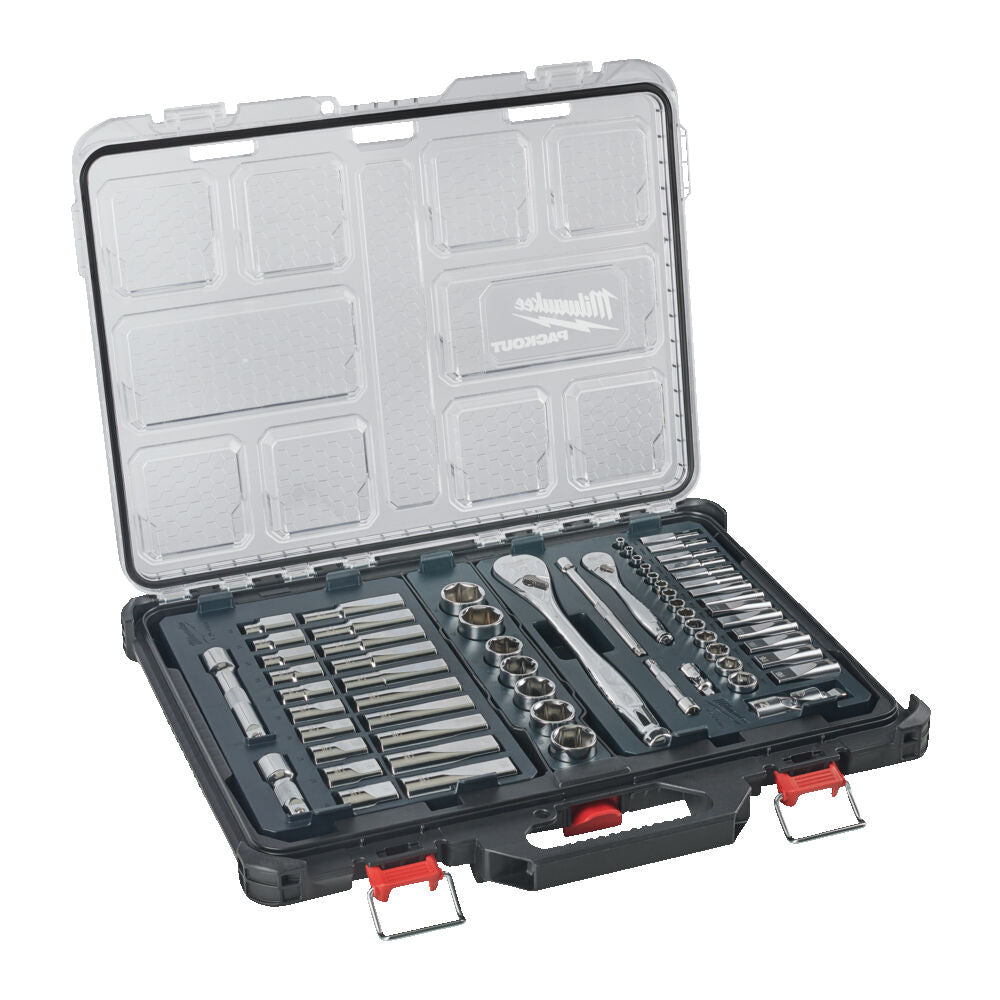 Milwaukee 4932493661 - Cassetta Packout con set bussole da 1/2" e 1/4" - 63 pezzi 