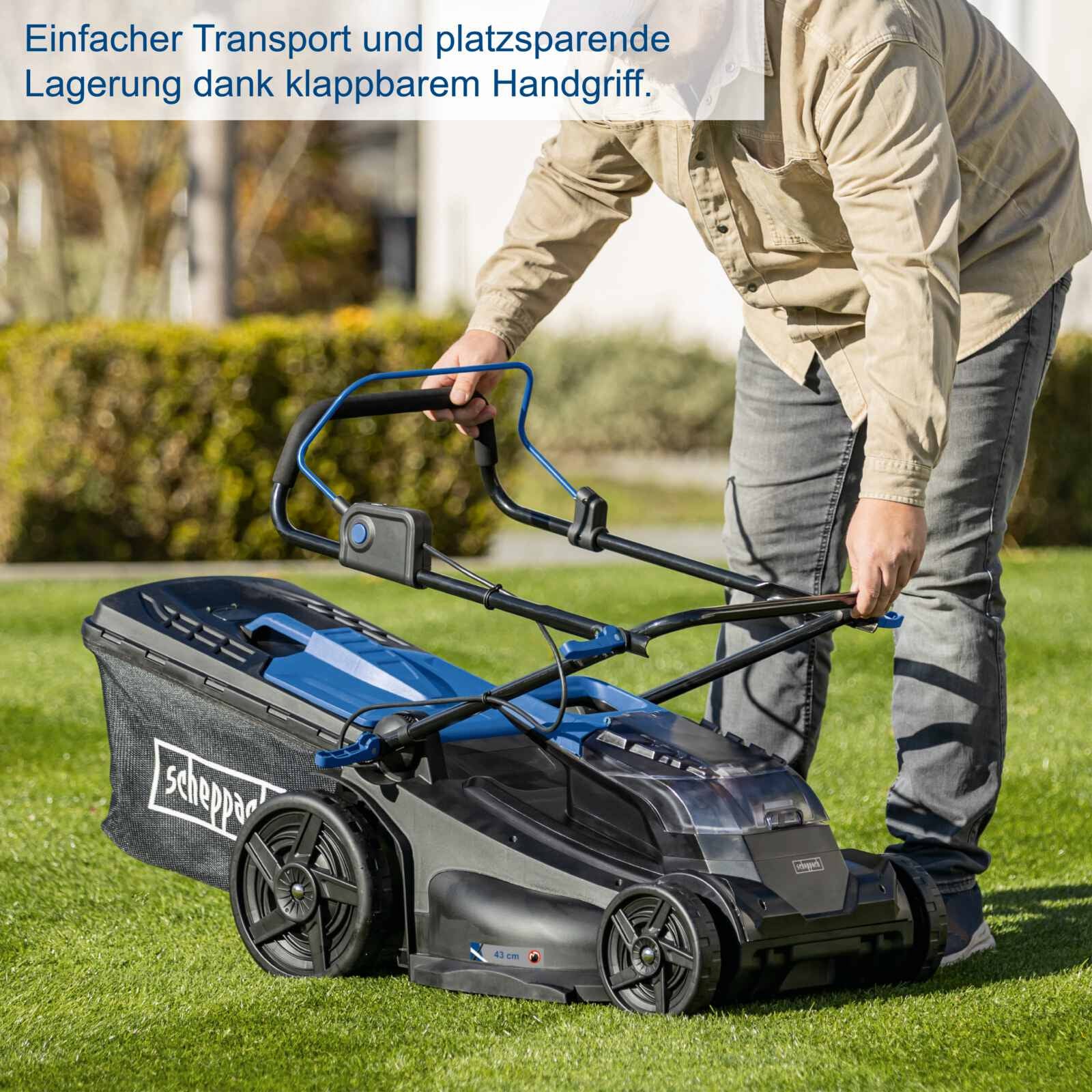 Scheppach BC-MP430-402 - Rasaerba a batteria 4 in 1 taglio 43cm - 2 batterie 20V 4.0Ah + 2 caricabatterie