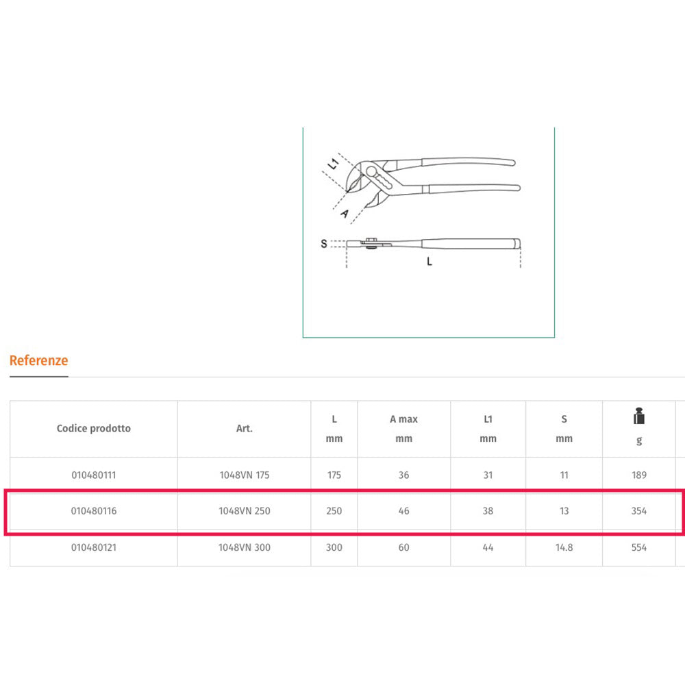Beta 1048VN - Pinza Poligrip regolabile a cerniera chiusa, verniciata arancio