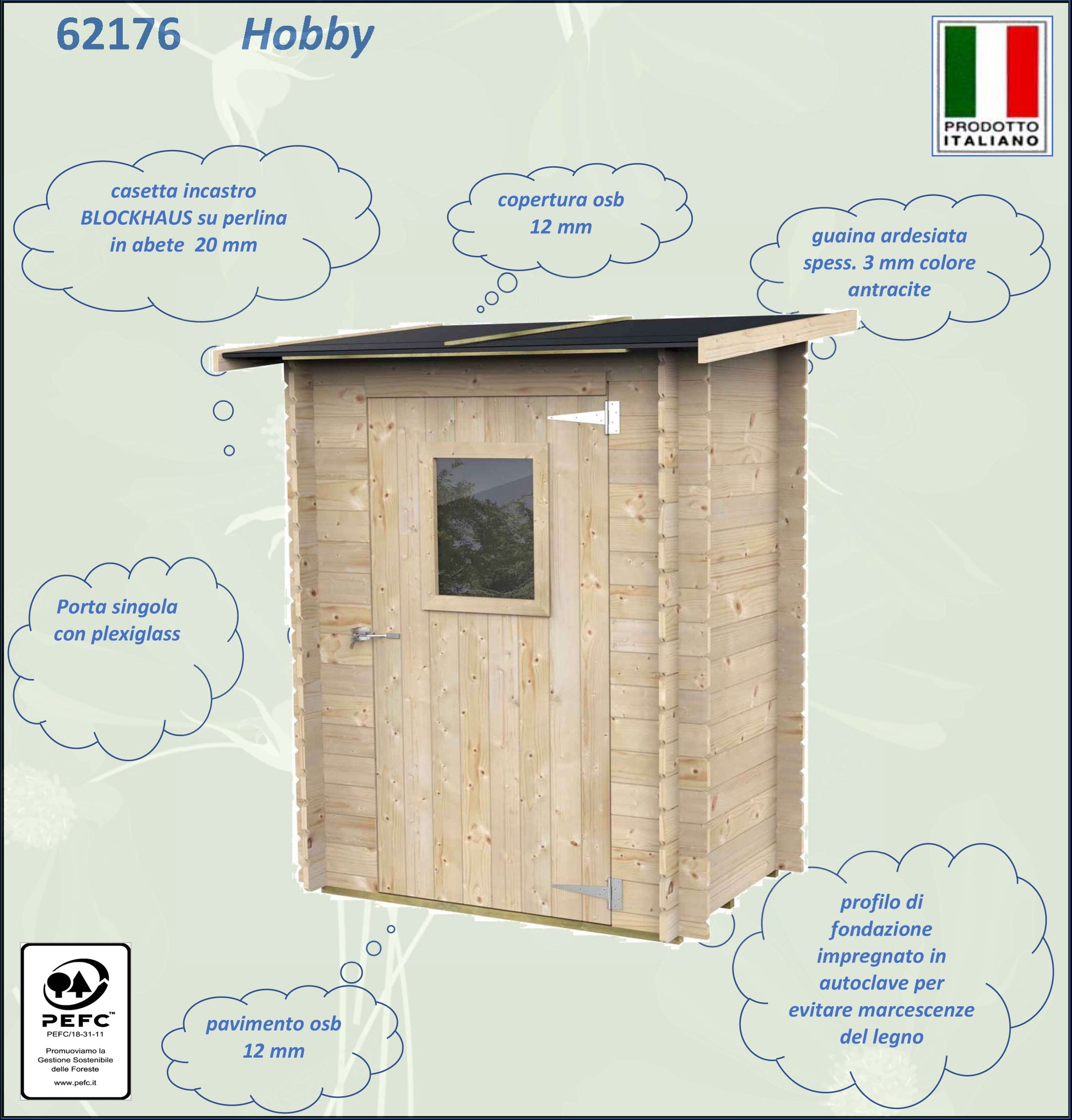 ALCE HOBBY - CASETTA IN LEGNO PORTA SINGOLA FINESTRATA 1,5 x 1 x 2 M 