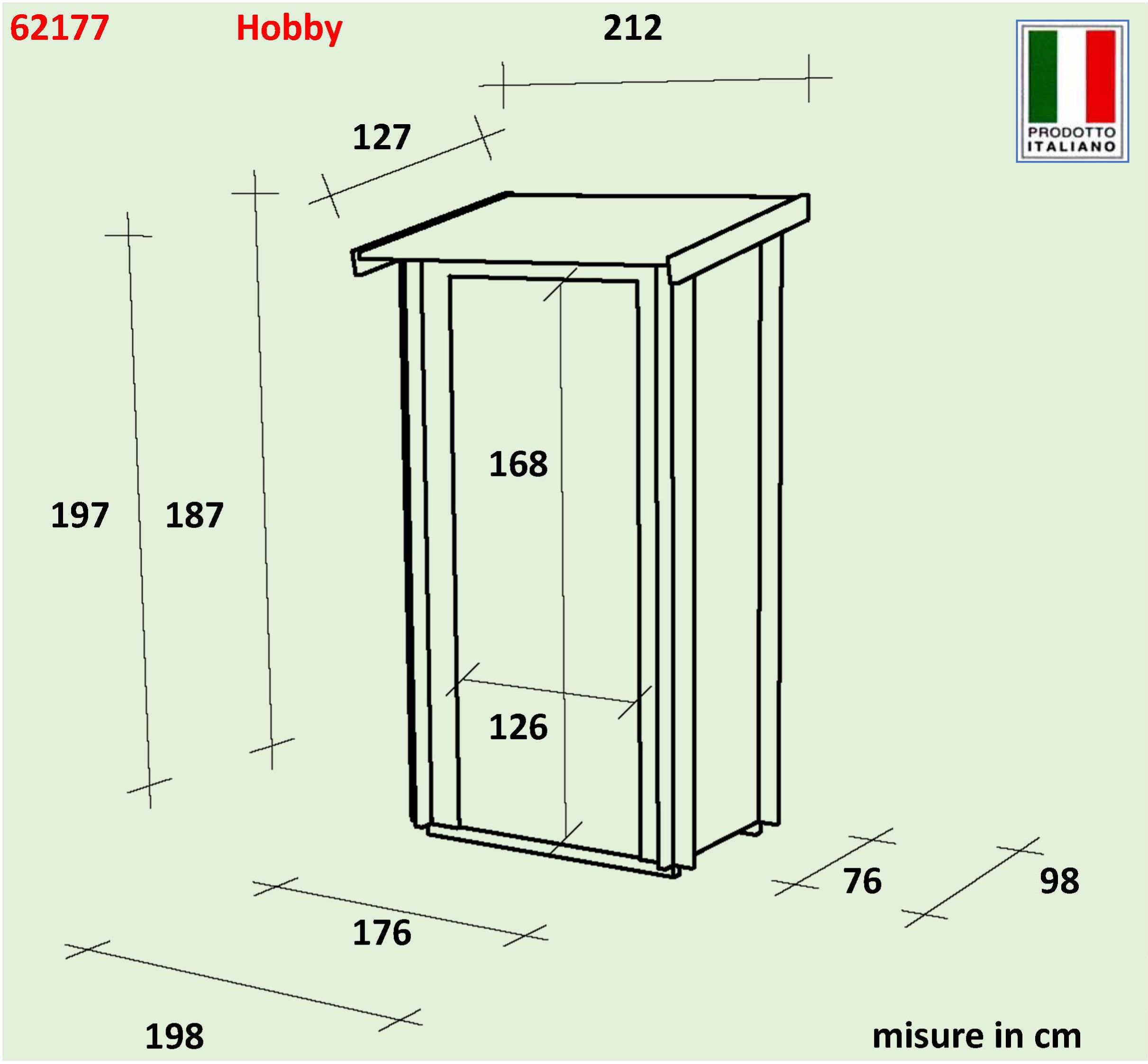 ALCE HOBBY - CASETTA IN LEGNO PORTA DOPPIA FINESTRATA 198x98x197cm MONOFALDA