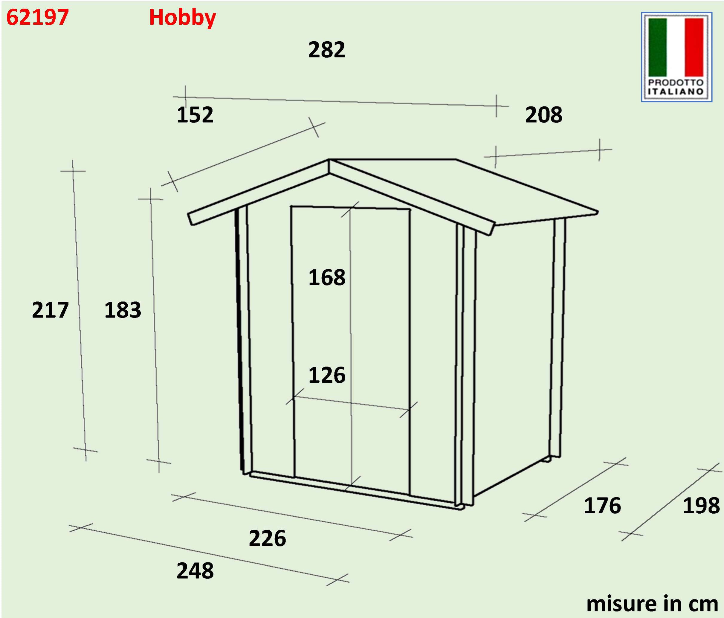 ALCE HOBBY - CASETTA IN LEGNO PORTA DOPPIA FINESTRATA 2,5 x 2 x 2 M