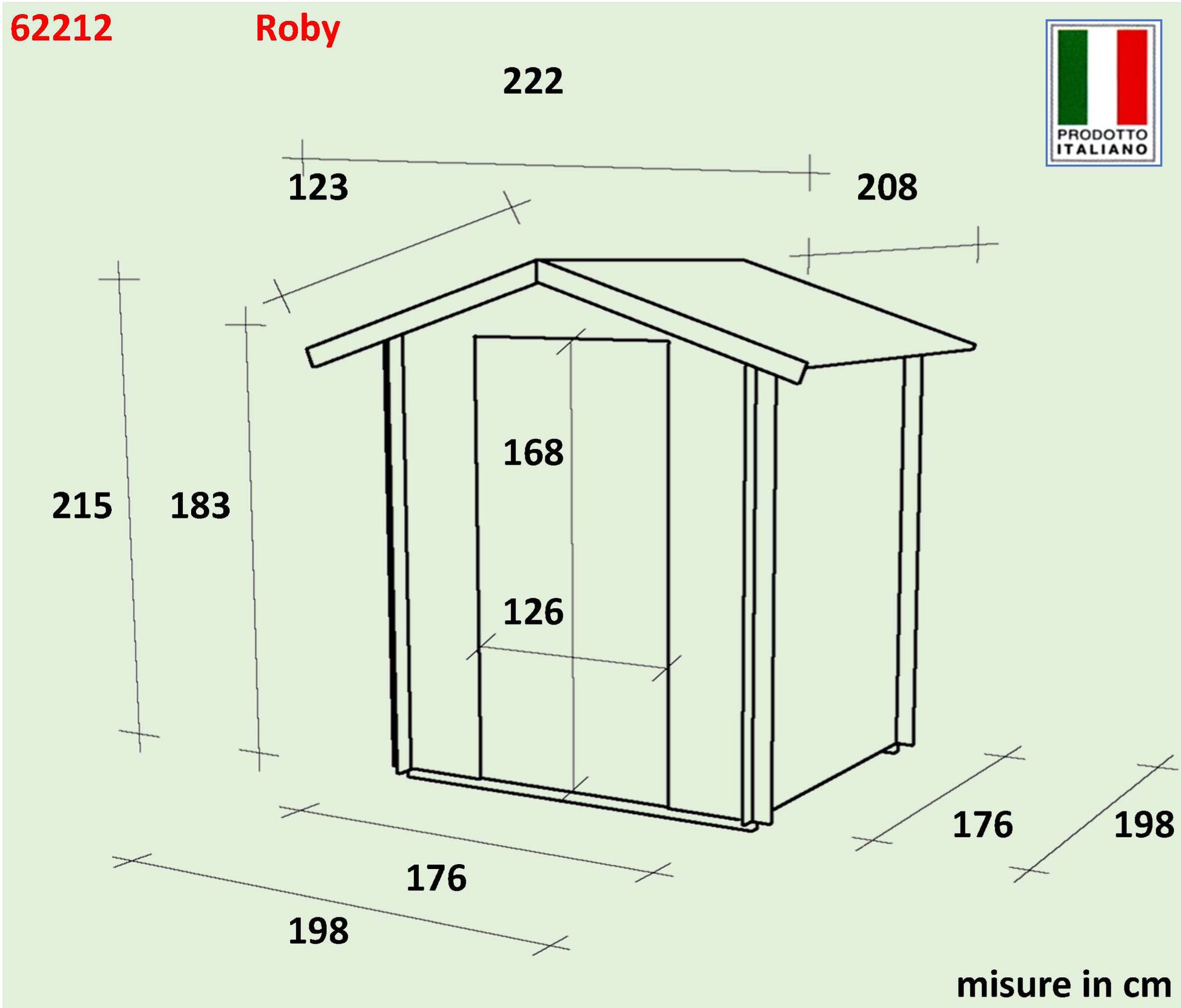 ALCE ROBY - CASETTA IN LEGNO 2 x 2 M - PORTA DOPPIA FINESTRATA 