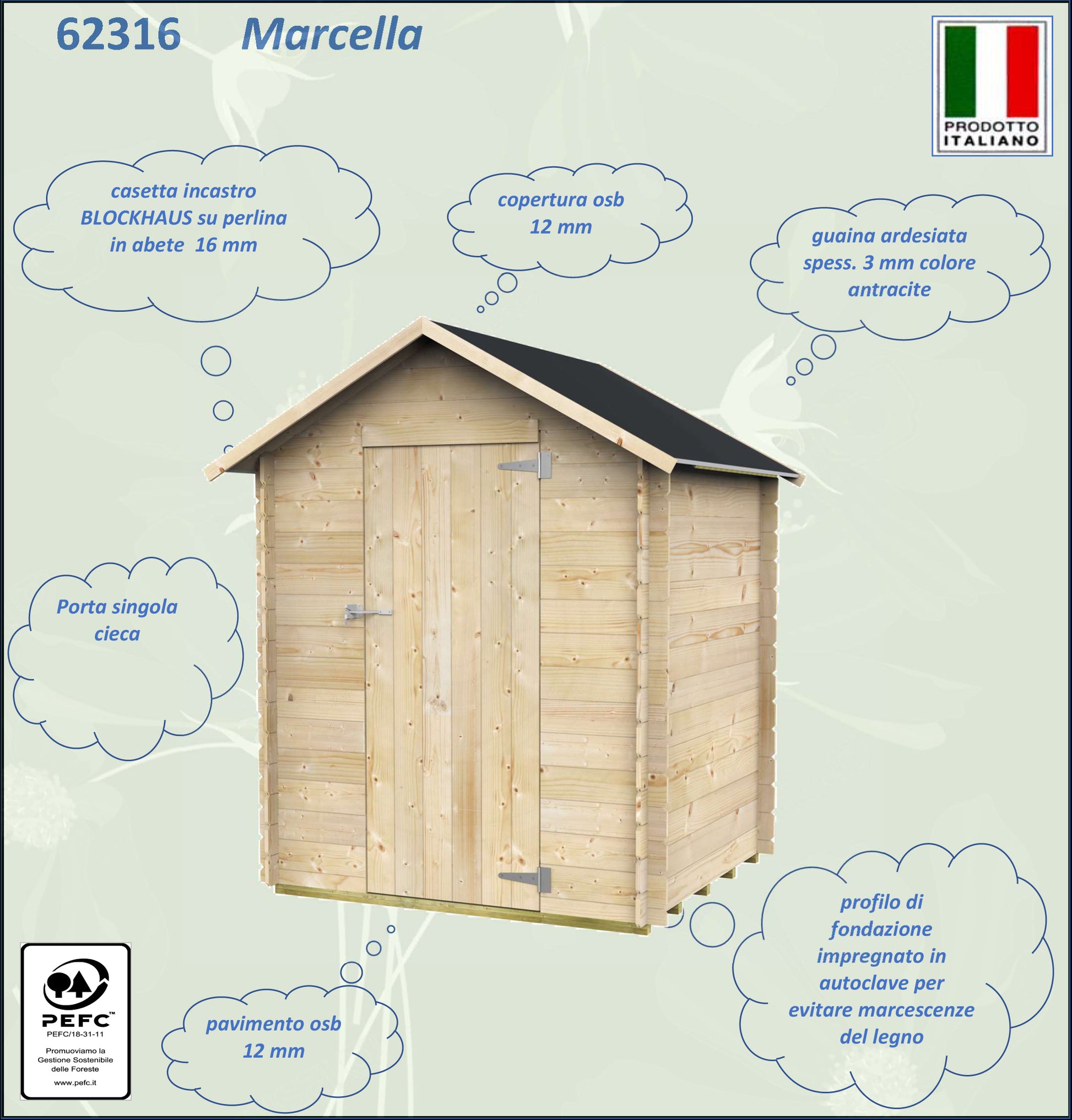 ALCE MARCELLA - CASETTA IN LEGNO dim. 1,5 X 1,3 M PORTA SINGOLA CIECA