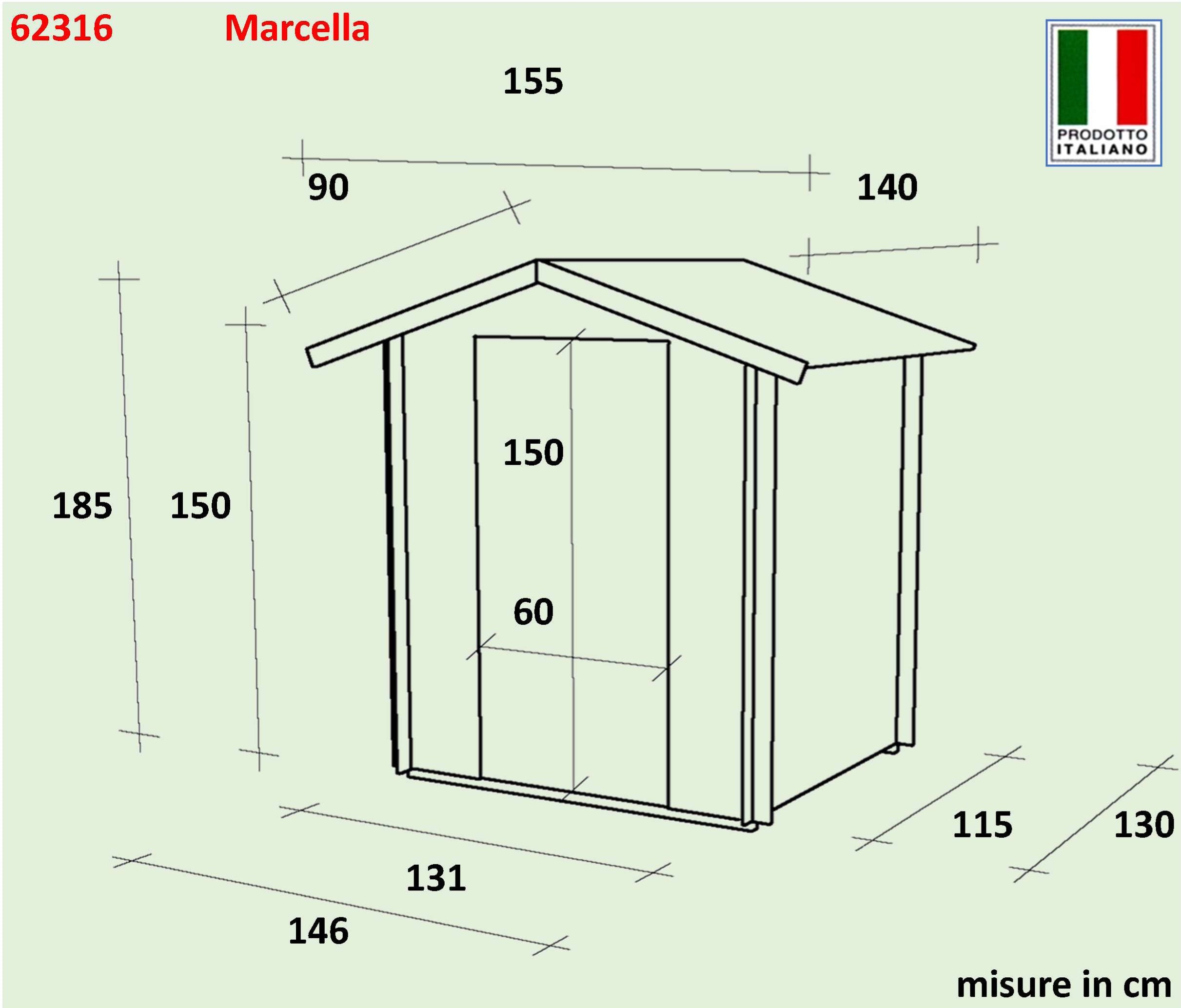 ALCE MARCELLA - CASETTA IN LEGNO dim. 1,5 X 1,3 M PORTA SINGOLA CIECA