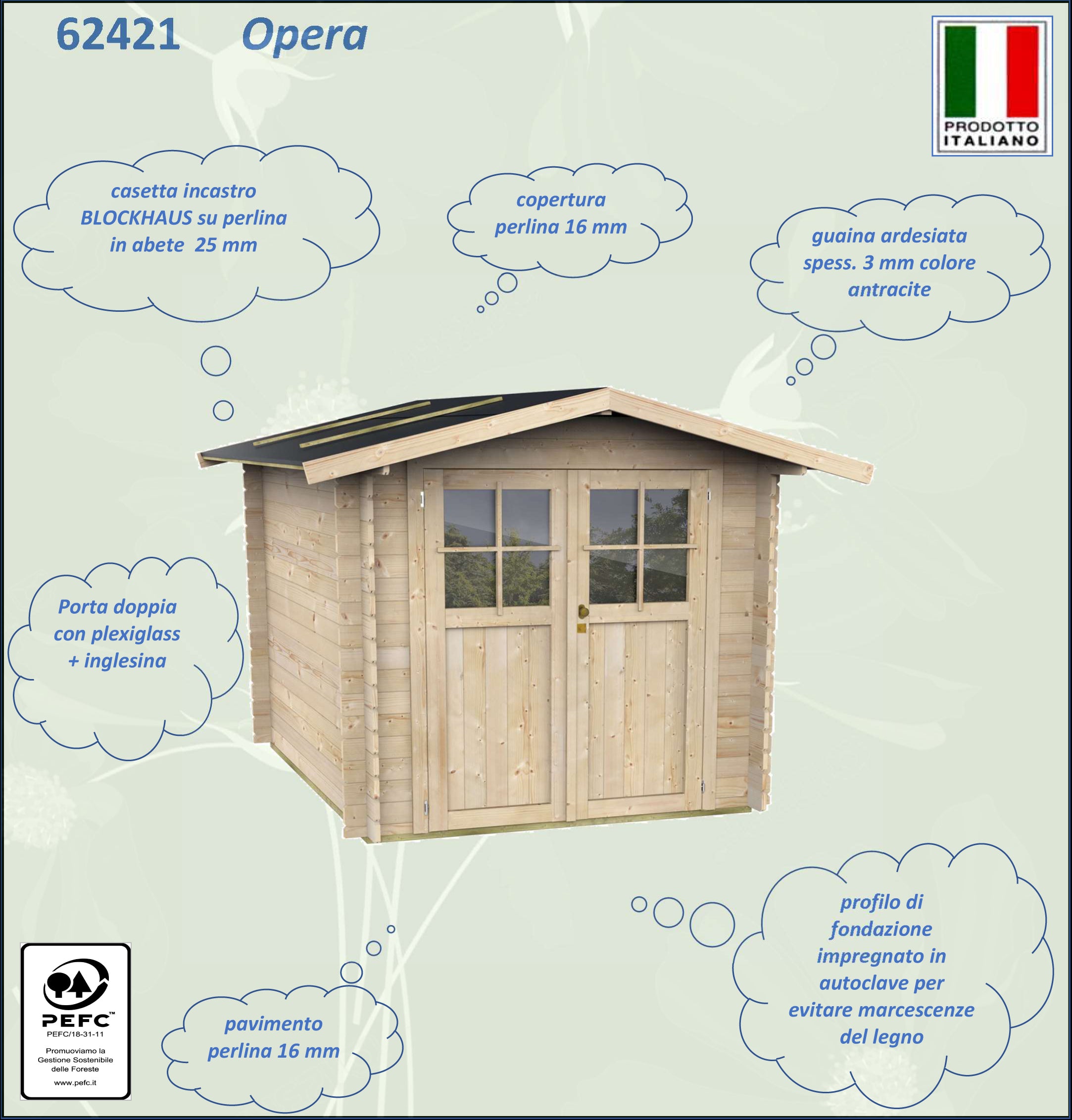 ALCE OPERA - CASETTA IN LEGNO 2 x 1,8 x 2 M PORTA DOPPIA 