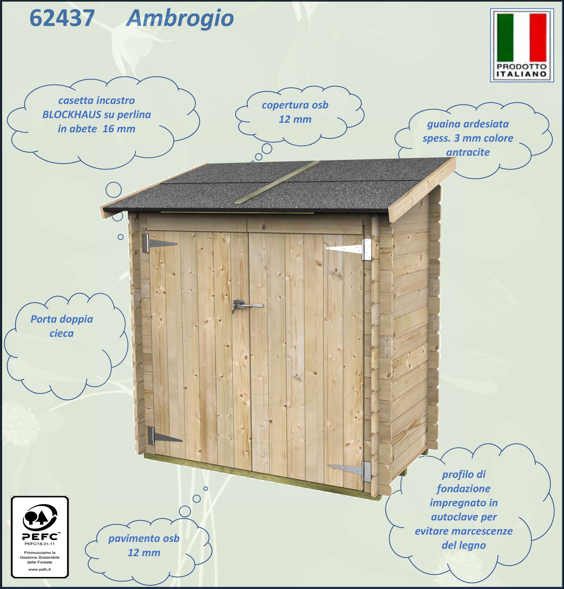ALCE AMBROGIO - CASETTA IN LEGNO ADDOSSATA 155x85 cm PORTA DOPPIA CIECA - COLOR LEGNO