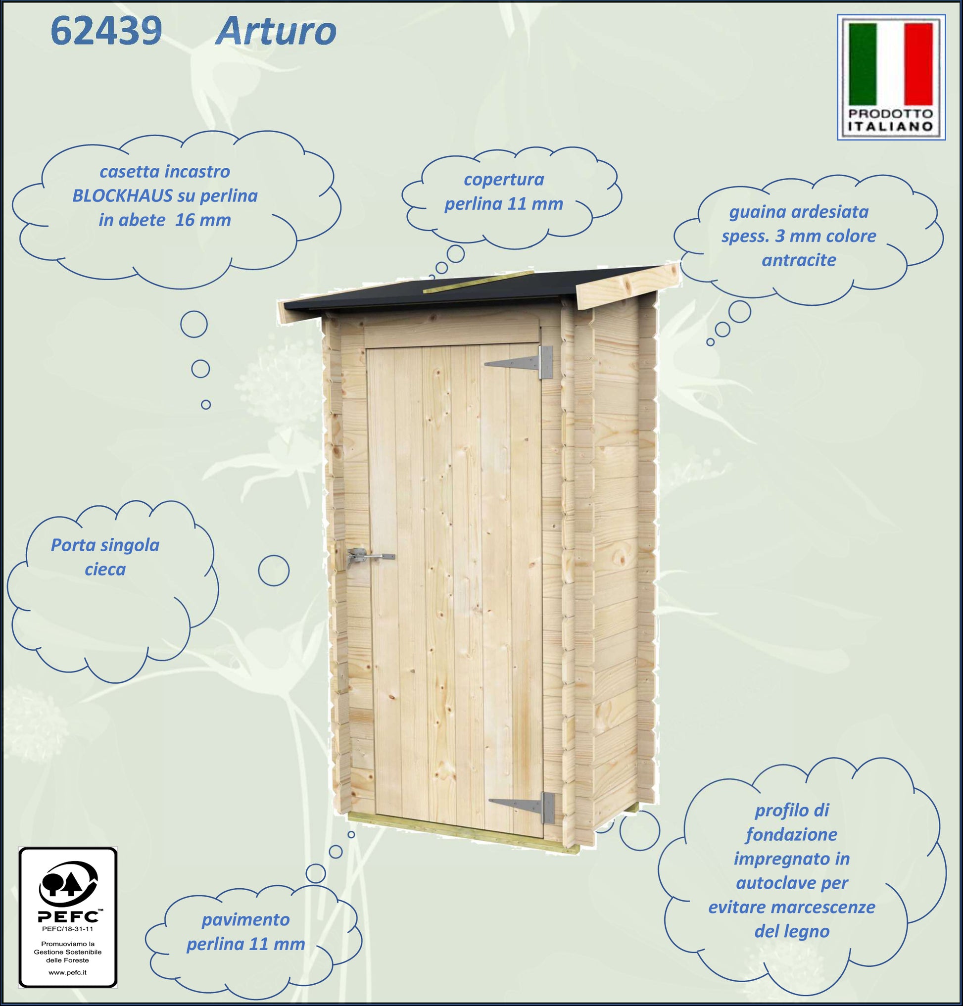 ALCE ARTURO - CASETTA IN LEGNO 94x64 cm PORTA SINGOLA CIECA