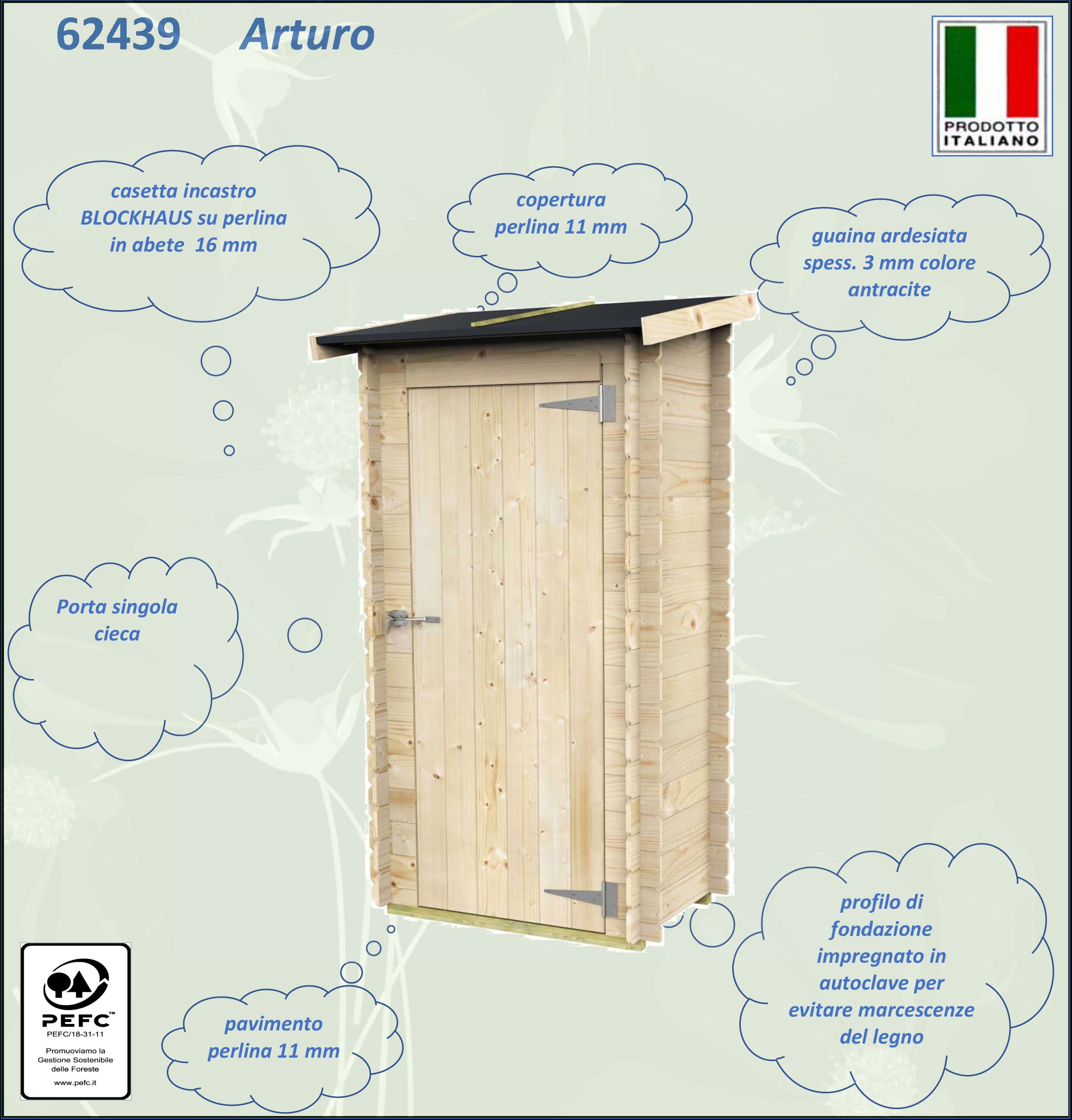 ALCE ARTURO - CASETTA IN LEGNO 94x64 cm PORTA SINGOLA CIECA