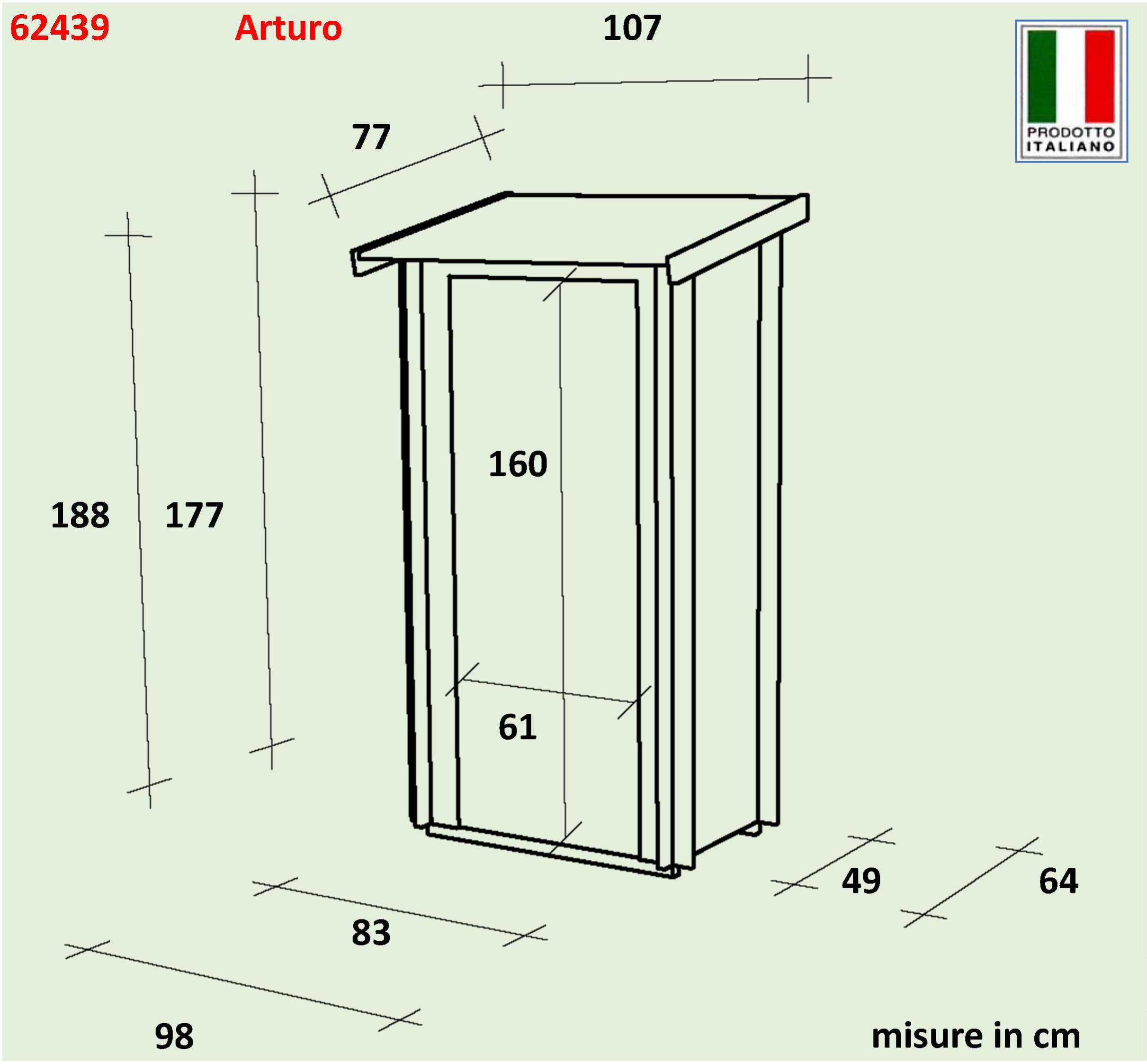 ALCE ARTURO - CASETTA IN LEGNO 94x64 cm PORTA SINGOLA CIECA