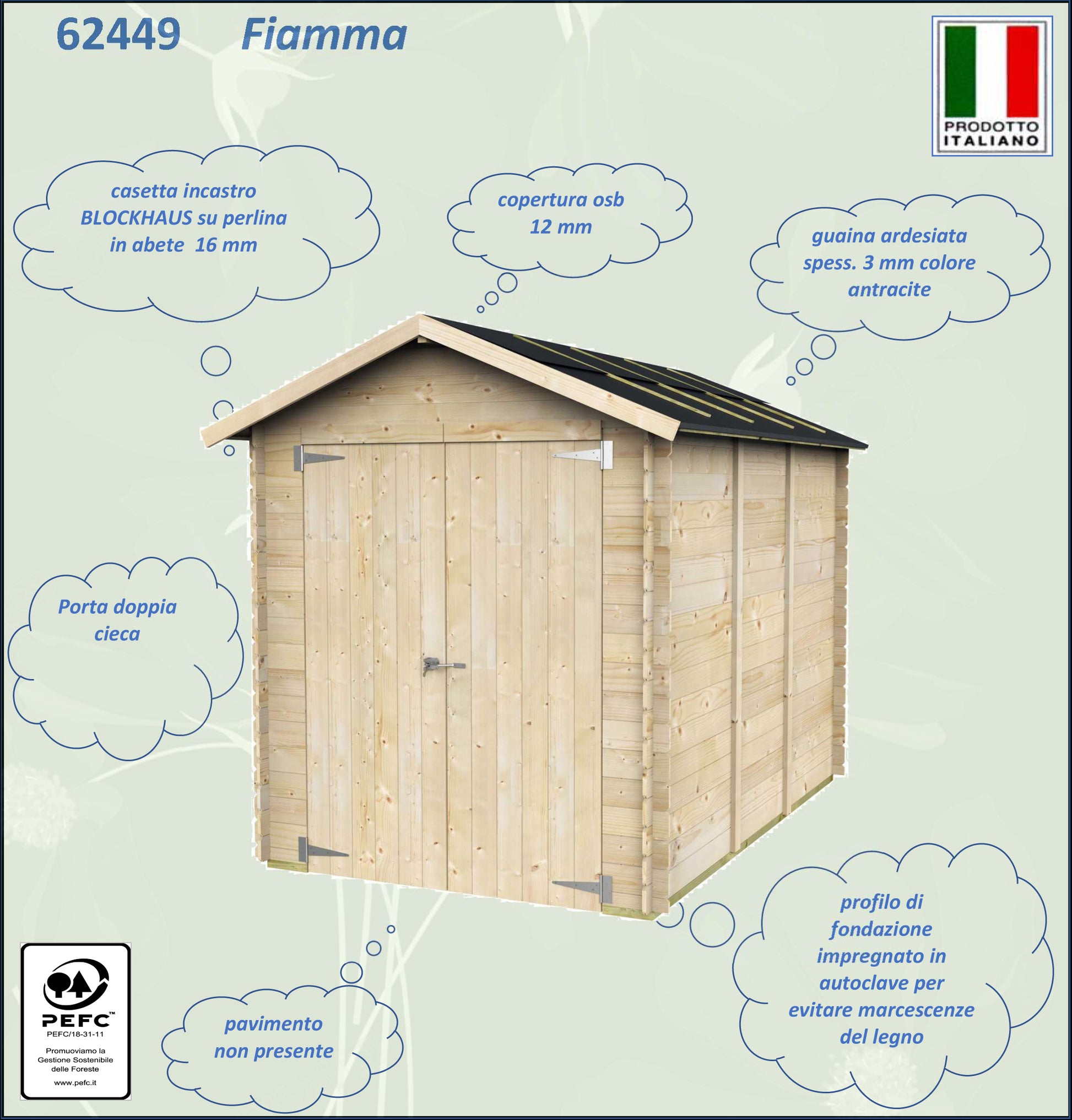 ALCE FIAMMA - CASETTA IN LEGNO BH16 dim. 178X273 cm PORTA DOPPIA CIECA