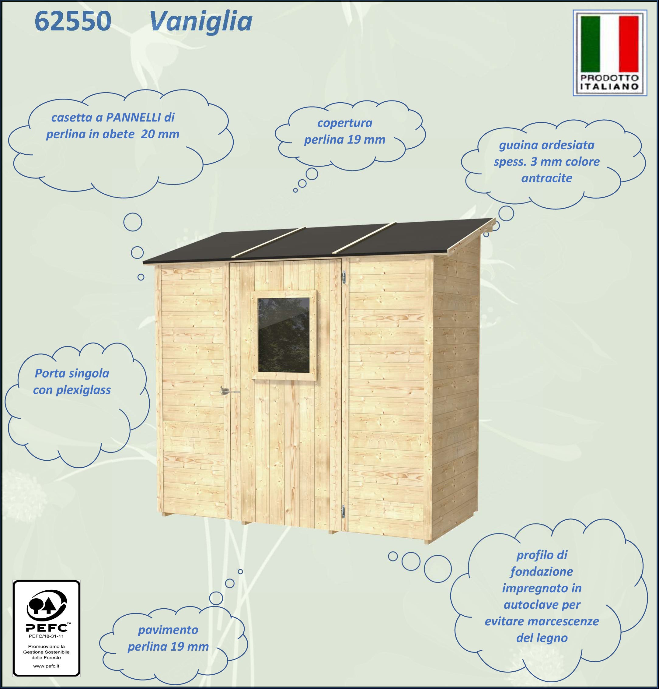 ALCE VANIGLIA - CASETTA IN LEGNO ADDOSSATTA 2 X 1 M CON PORTA SINGOLA FINESTRATA 