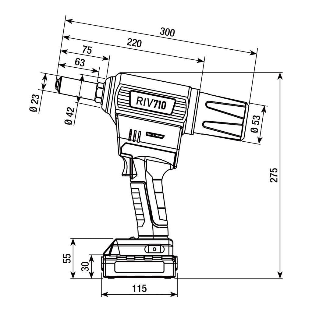 Rivit RIV710 - Rivettatrice a batteria al litio 18V 2,0Ah per rivetti fino a 4,8 mm