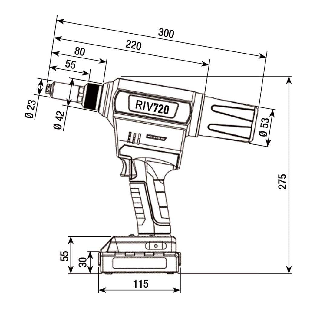 Rivit RIV720 - Rivettatrice batteria litio per rivetti fino ⌀ 6,4 mm - 2 batterie da 18V 2,0Ah