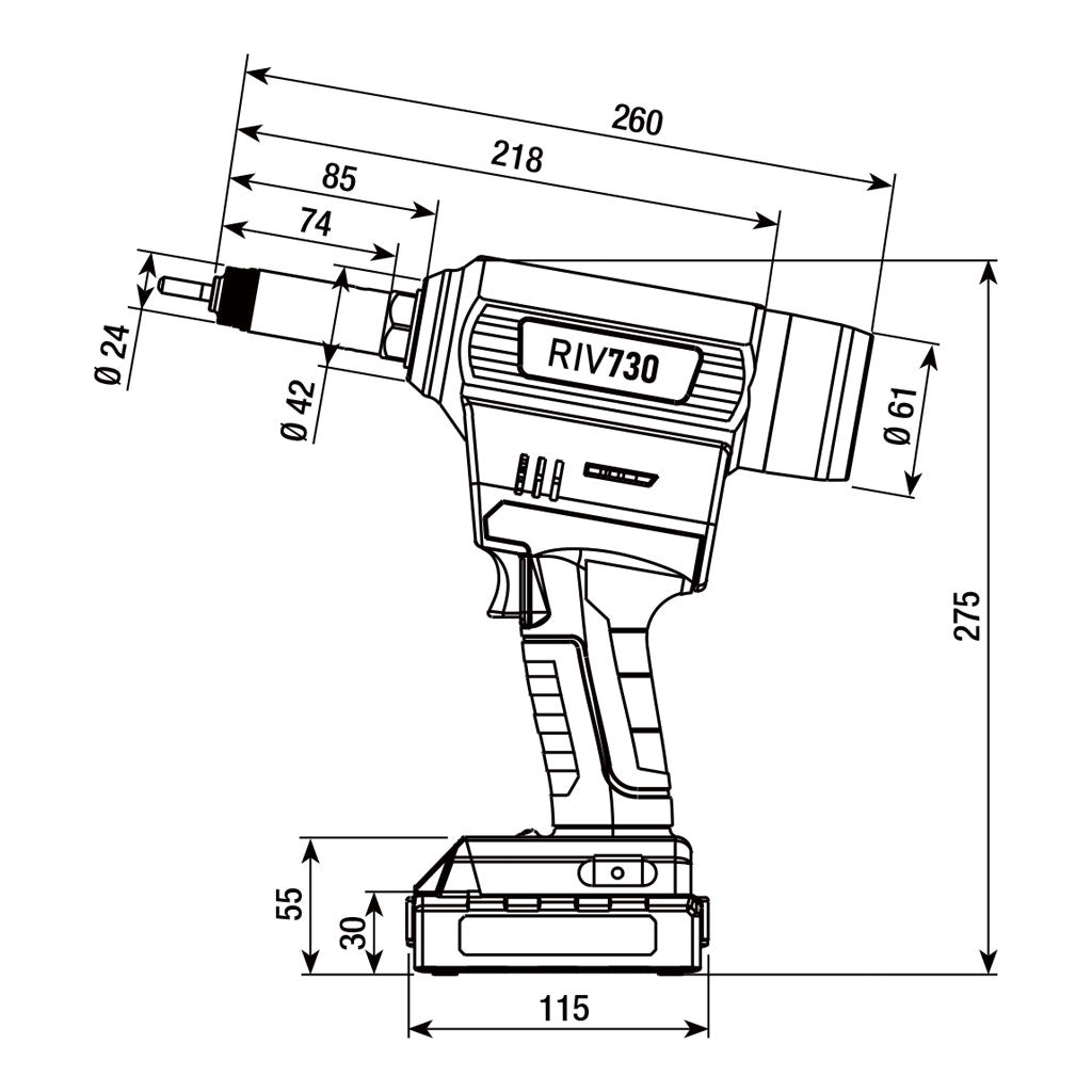 Rivit RIV730 - Rivettatrice a batteria per inserti M3-M10 - 1 batteria da 18V - 2Ah