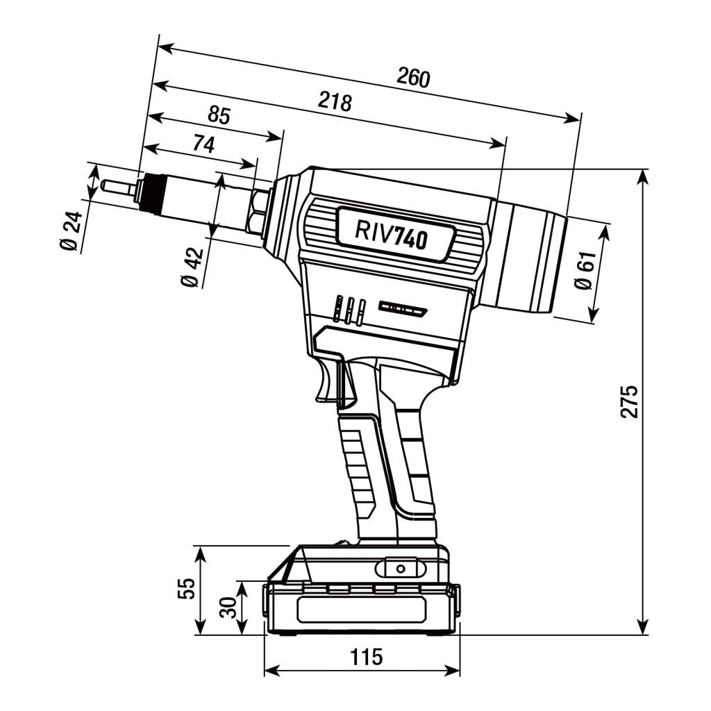 Rivit RIV740 - Rivettatrice a batteria per inserti M3-M10 - 2 batteria da 18V - 2Ah