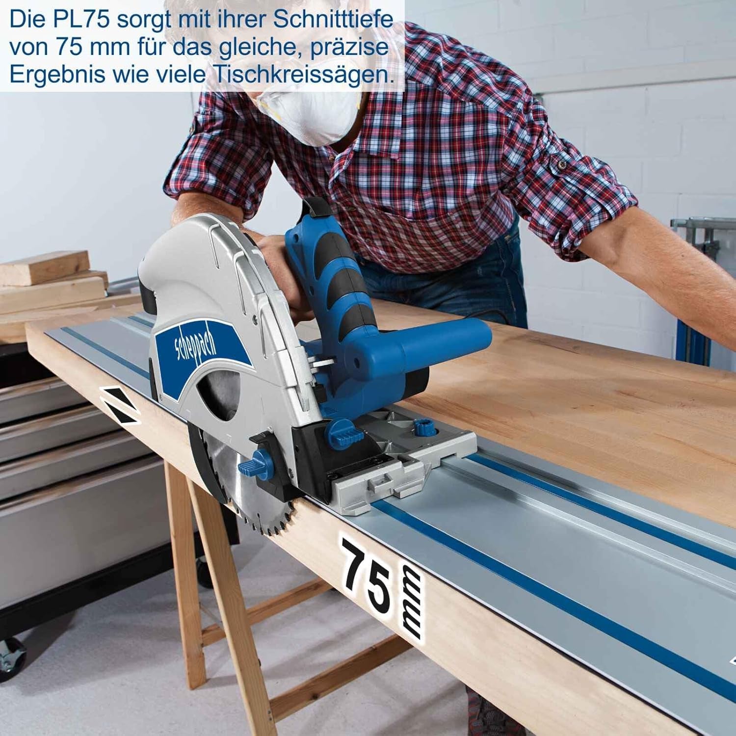 Scheppach PL75 - Sega circolare a immersione 210mm barra guida 1400mm e accessori