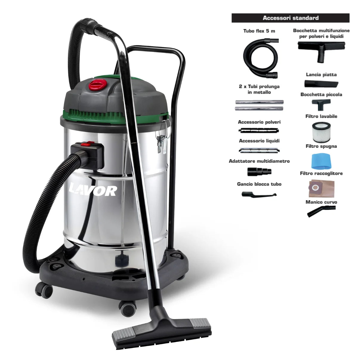 Aspiratore professionale 2 motori 2400W 55L - Lavor WD 255 XE con presa elettroutensile