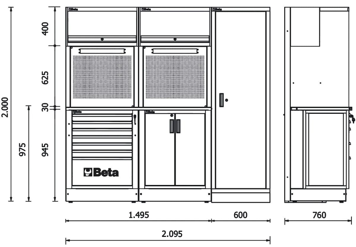 Beta RSC50 2.0 DX/224UT - Arredamento per officina piano in acciaio con 224 utensili