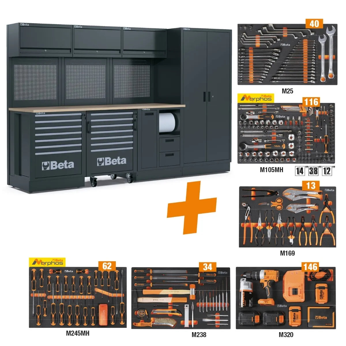 Beta RSC50 2.0 FW/411UT - Arredamento per officina con piano in legno multistrato completo di 411 utensili