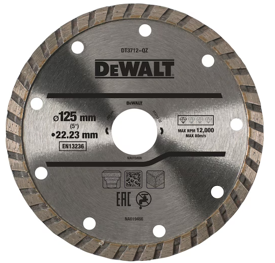 Dewalt DT3712-QZ Disco lama diamantata 125 mm , foro 22,2 mm , funzionamento a secco per smerigliatrice
