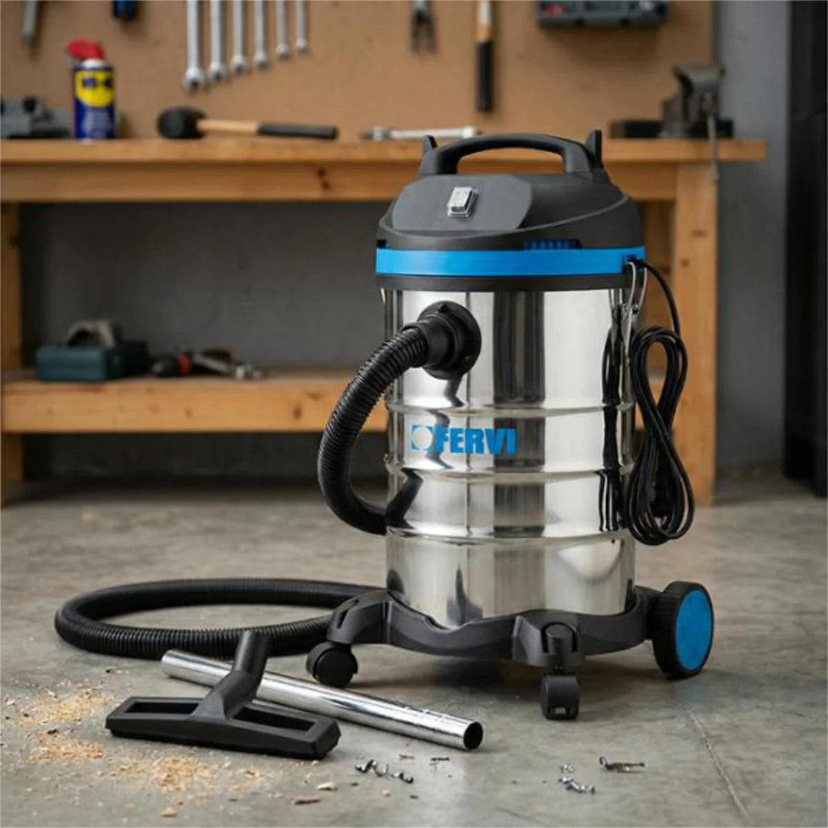 Fervi A040/301P - Aspirapolvere aspiraliquidi 30L aspirazione e soffiaggio