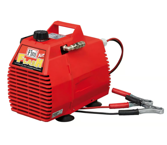Fini Flash 12 Compressore 12 volt per collegamento a batteria automobile , senza olio , 8 Bar , 0,75 Hp