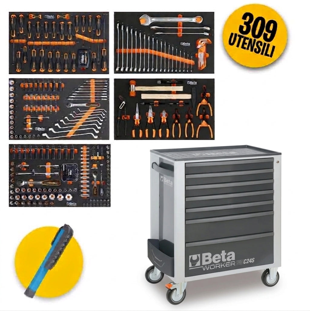 Beta BW 2400S 7/E-M - Carrello portattrezzi da officina completo di 309 utensili