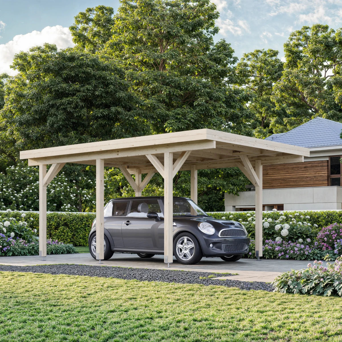 Losa Legnami Carport SINGOLO - Ripara Auto in legno con copertura 360x512 cm