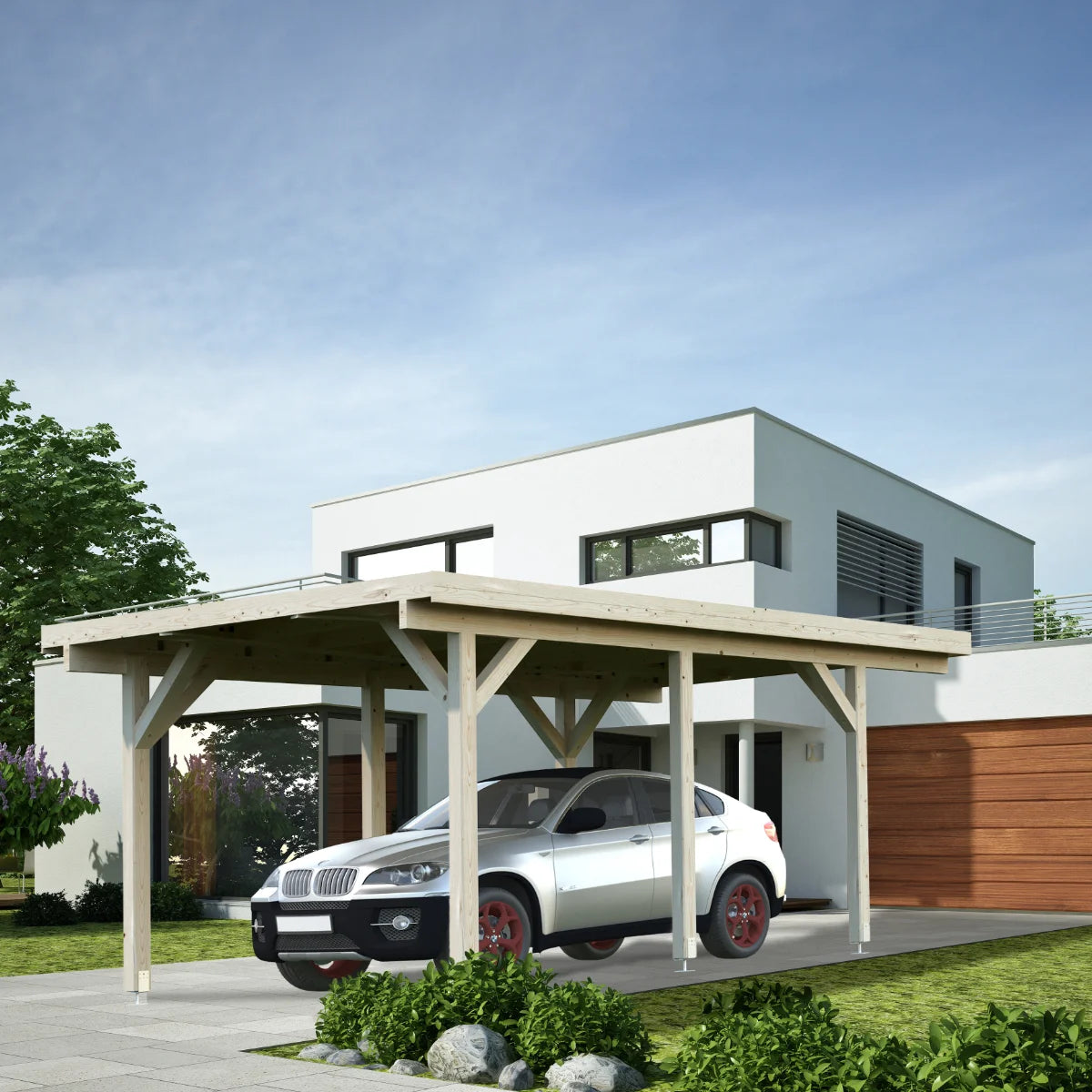 Losa Legnami Carport SINGOLO - Ripara Auto in legno con copertura 360x512 cm