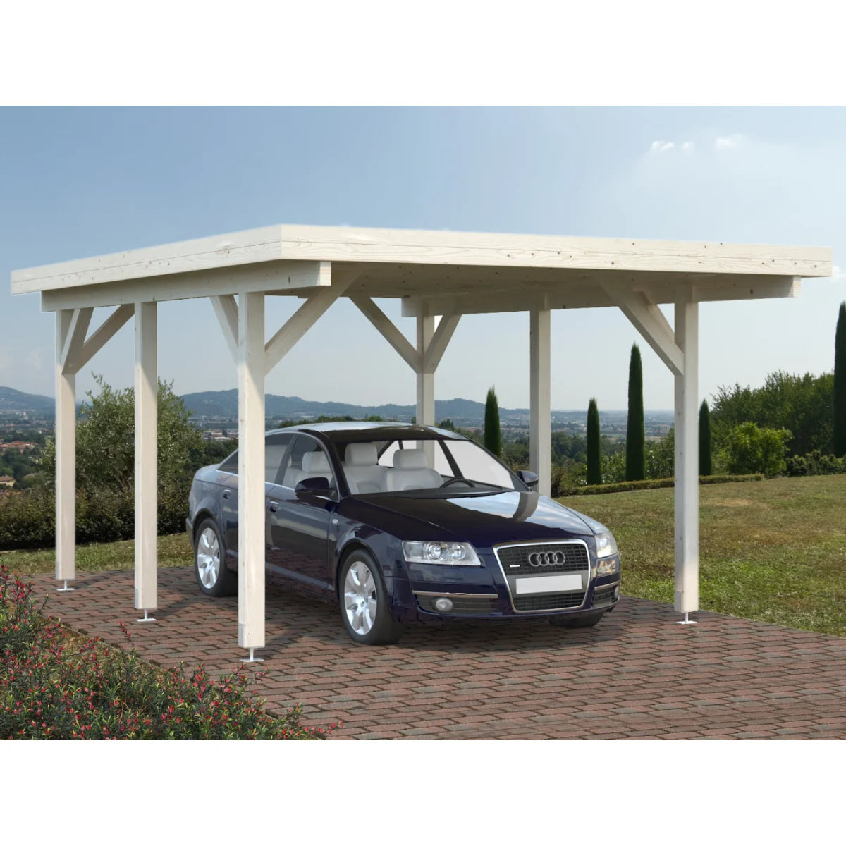 Losa Legnami Carport SINGOLO - Ripara Auto in legno con copertura 360x512 cm