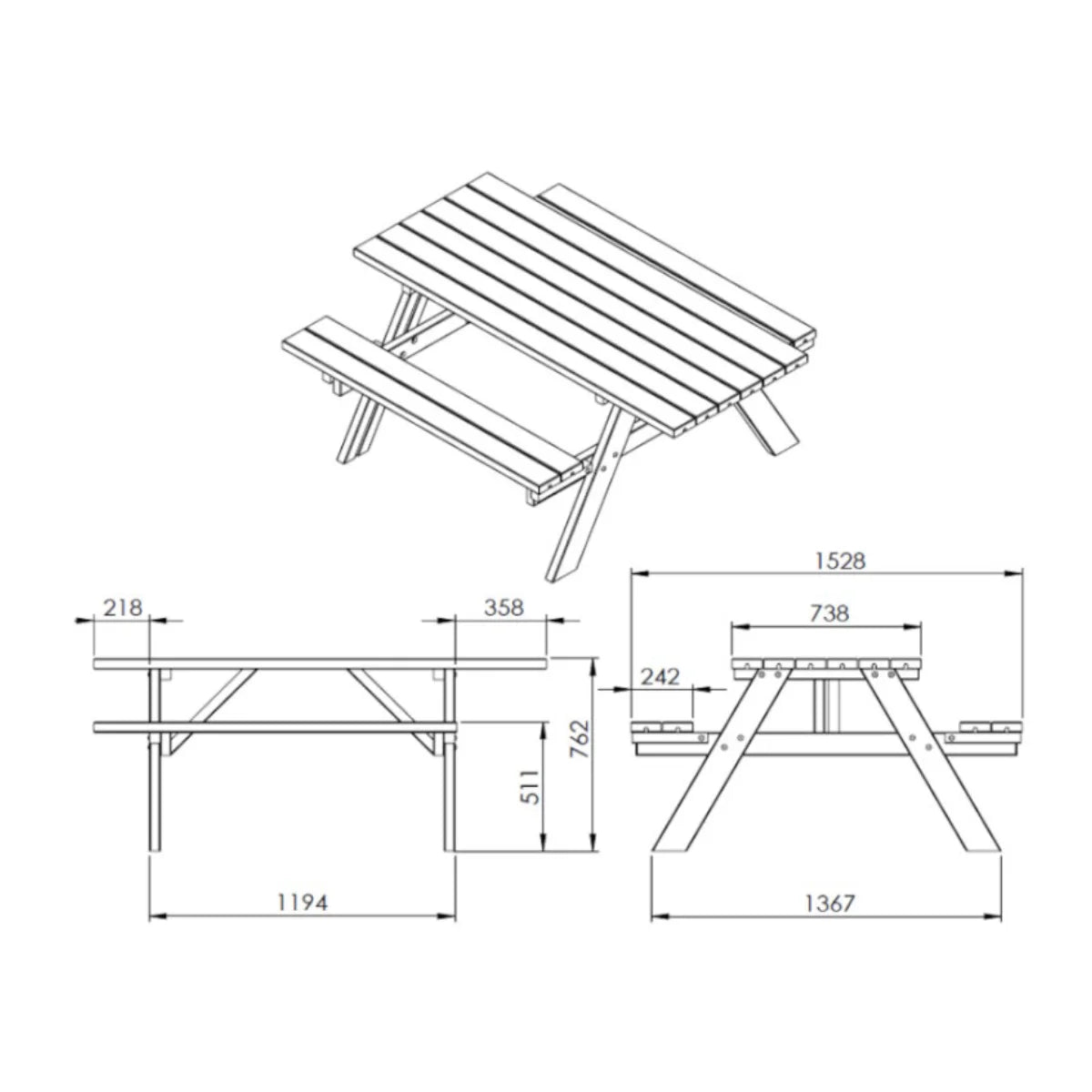 Losa Legnami Picnic Oasi inclusive - Tavolo con panche in legno da giardino 177x154x74 cm
