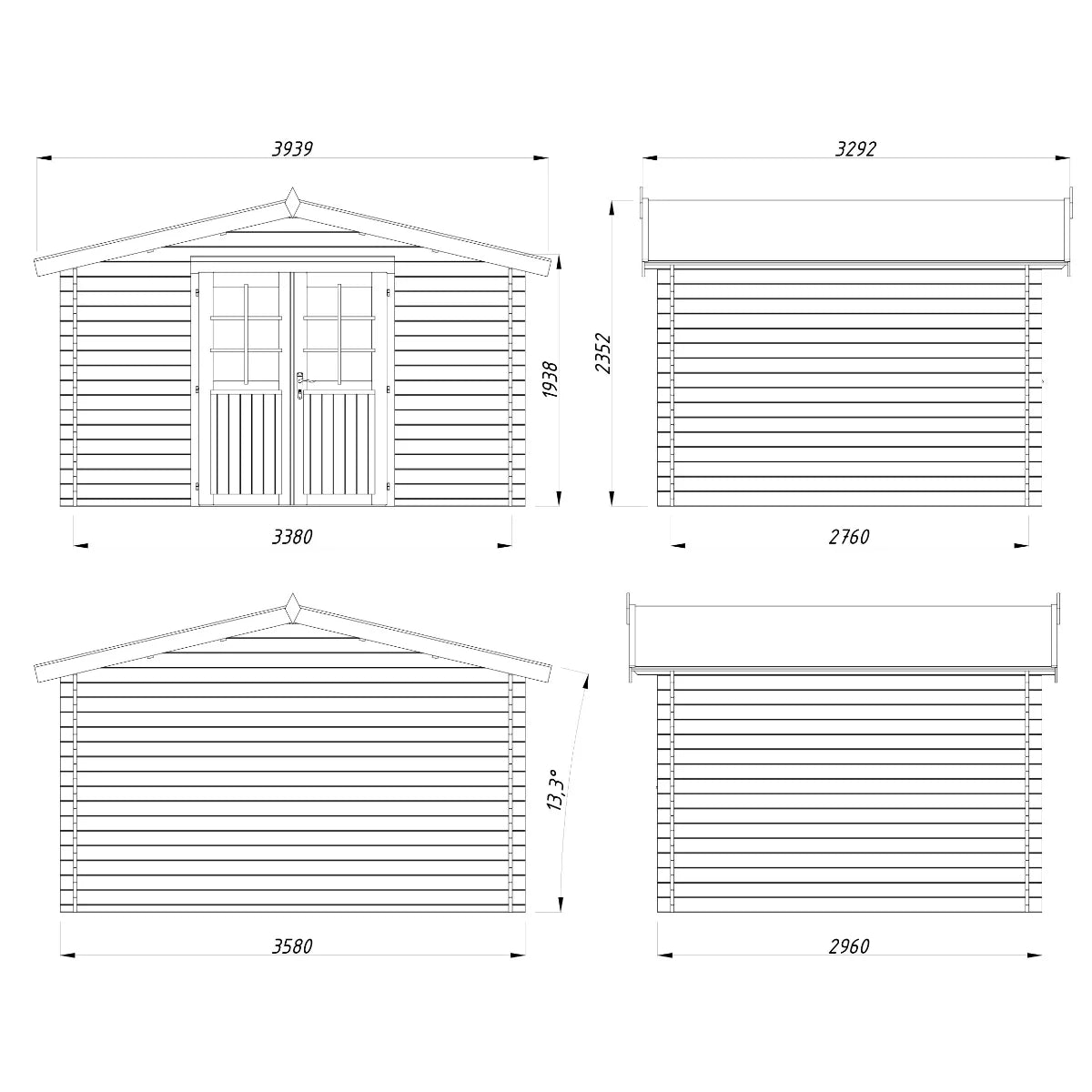 Losa Legnami Valentine B - Casetta da giardino in legno impregnato 358x296 cm