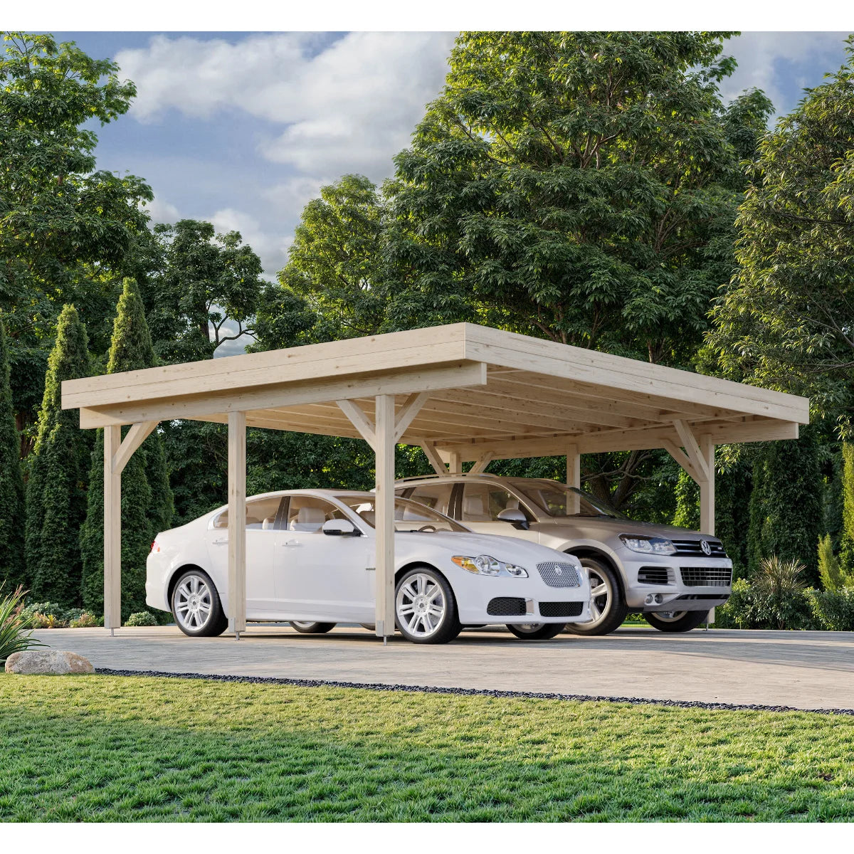 Losa Legnami Carport DOPPIO - Ripara Auto in legno con copertura 512X600 cm