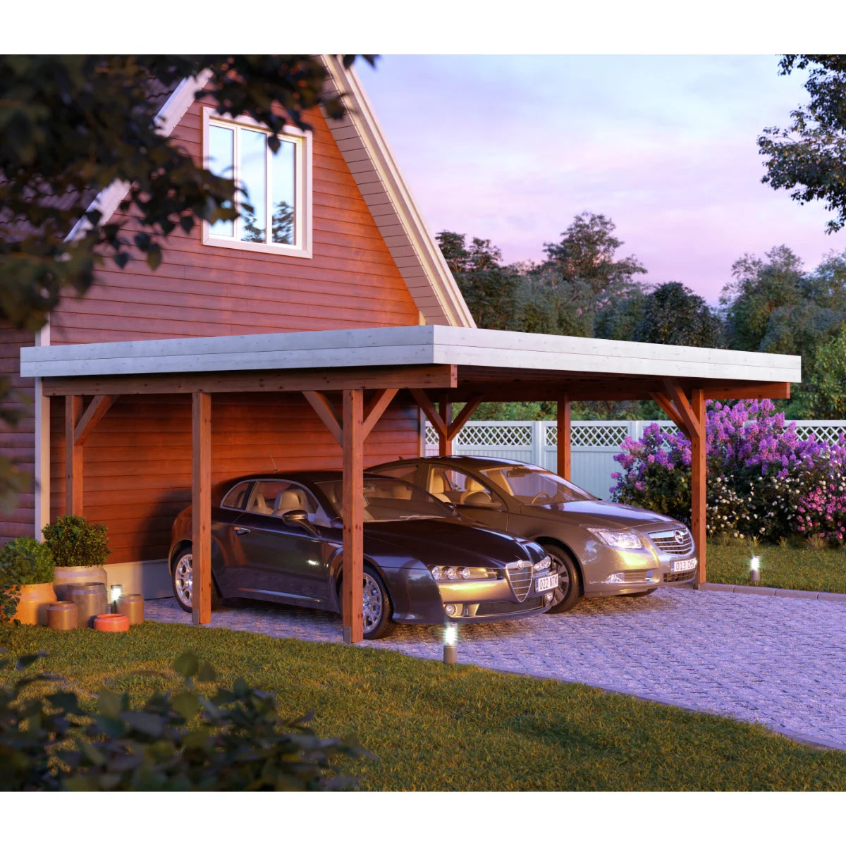Losa Legnami Carport DOPPIO - Ripara Auto in legno con copertura 512X600 cm