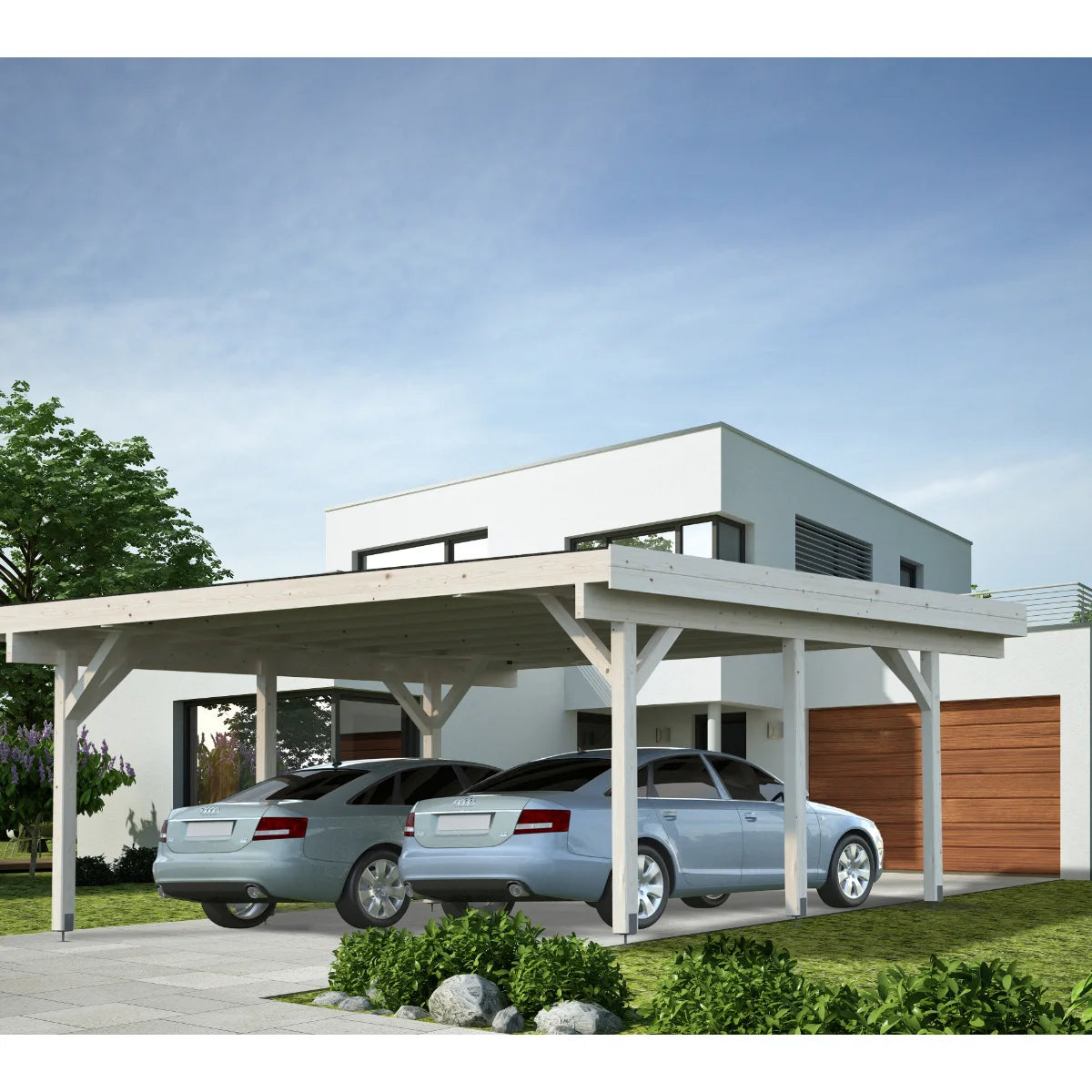 Losa Legnami Carport DOPPIO - Ripara Auto in legno con copertura 512X600 cm